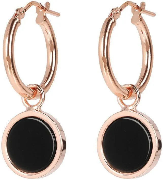 Bronzallure Dangling Stone Earrings Rose Gold/Black Onyx