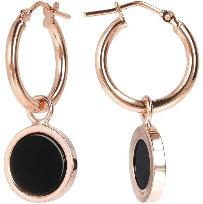 Bronzallure Dangling Stone Earrings Rose Gold/Black Onyx