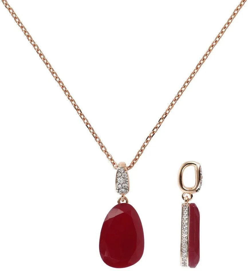 Bronzallure Preziosa Cz Gemstone Pendant Rose Gold/Plum Agate + White Cz