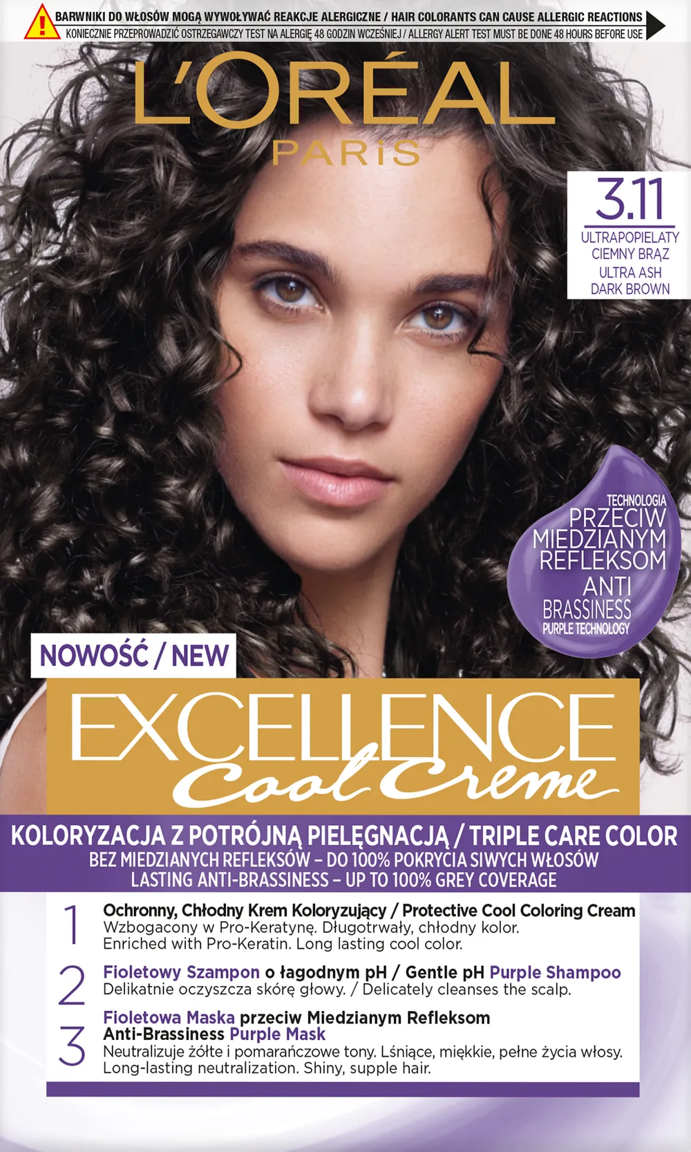 L'Oreal Paris Excellence Cool Creme Permanent Hair Color With Triple Care 3.11