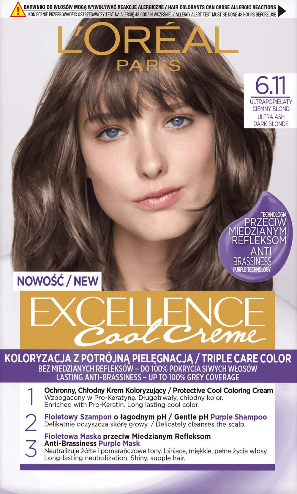 L'Oreal Paris Excellence Cool Creme Permanent Hair Color With Triple Care 6.11