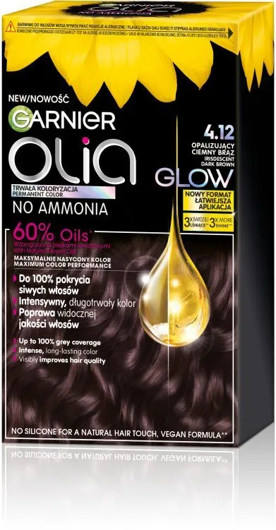 Garnier Olia Ammonia Free Permanent Hair Color 4.12 Iridescent Dark Brown