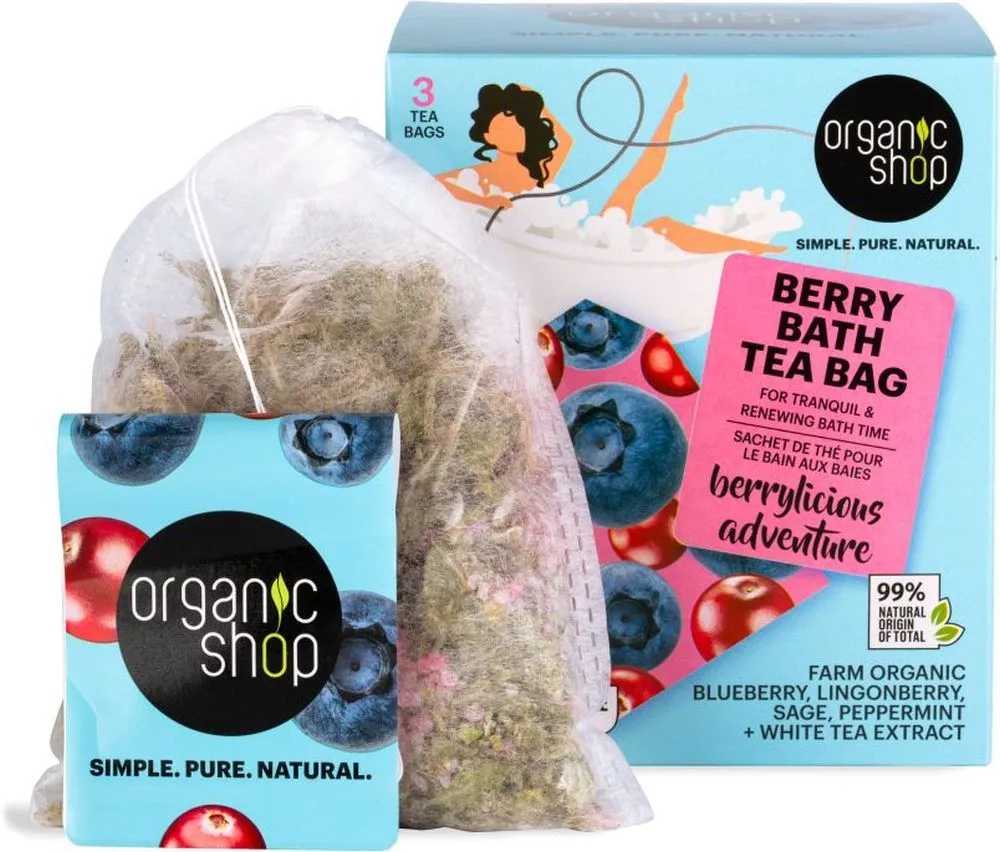 Organic Shop Bath Tea Bag For Tranquil & Renewing Bath Time Berry (3x50g)