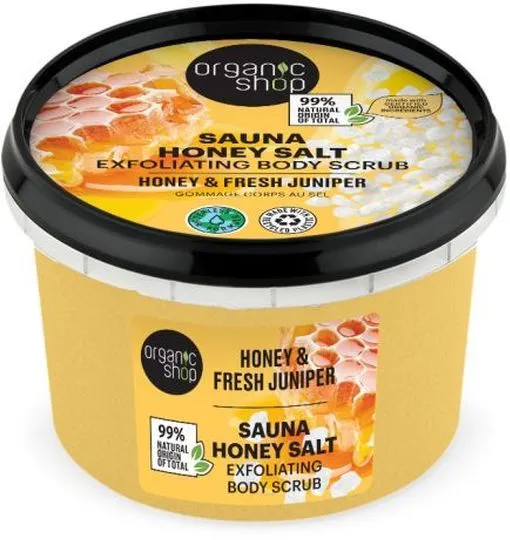 Organic Shop Sauna Honey Salt Exfoliating Body Scrub Honey & Fresh Juniper (250mL)