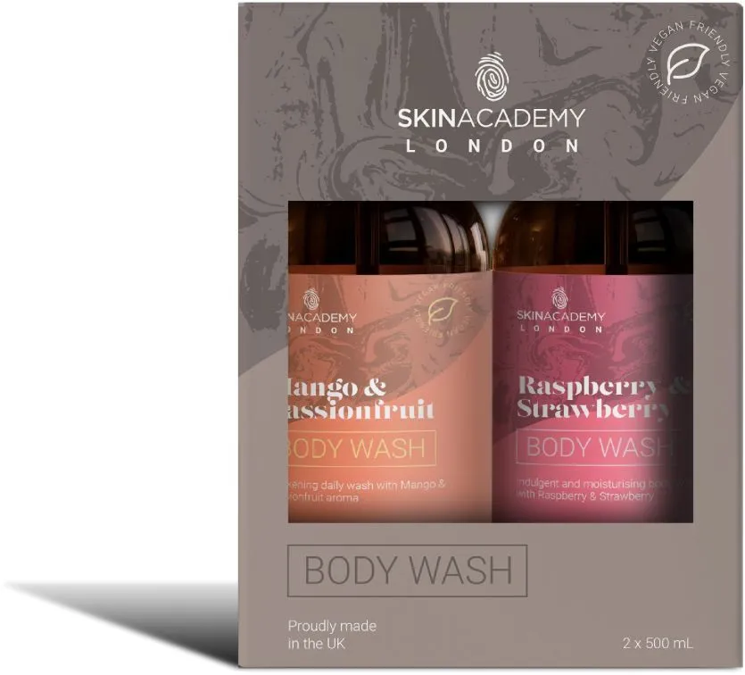 Skin Academy London Body Wash Duo Mango & Passion + Strawberry & Raspberry (2x500mL)