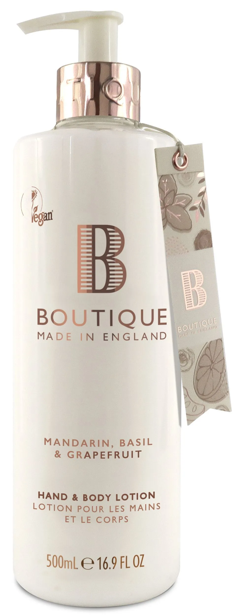 Boutique Vegan Hand & Body Lotion Mandarin, Basil & Grapefruit (500mL)