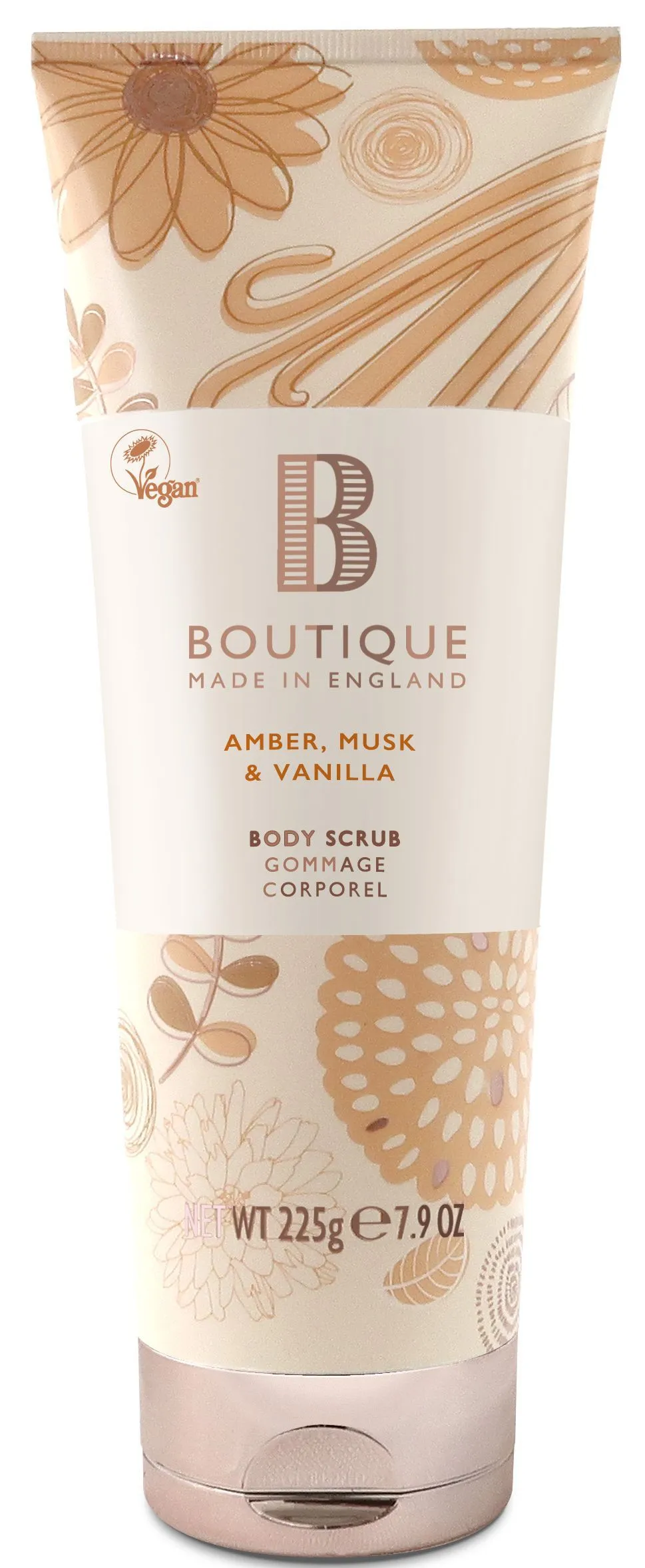 Boutique Vegan Body Scrub Amber, Musk & Vanilla (225g)