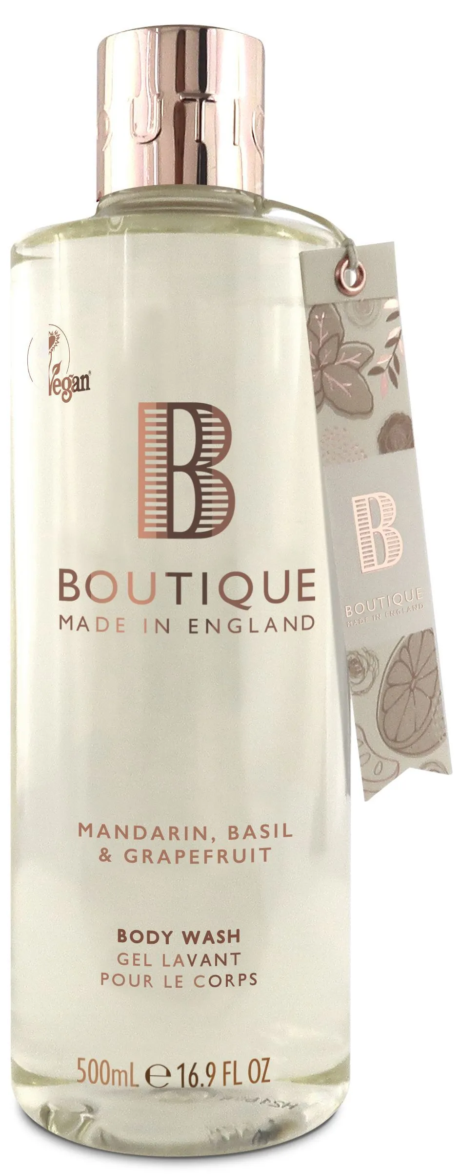 Boutique Vegan Bath & Shower Gel Mandarin, Basil & Grapefruit (500mL)