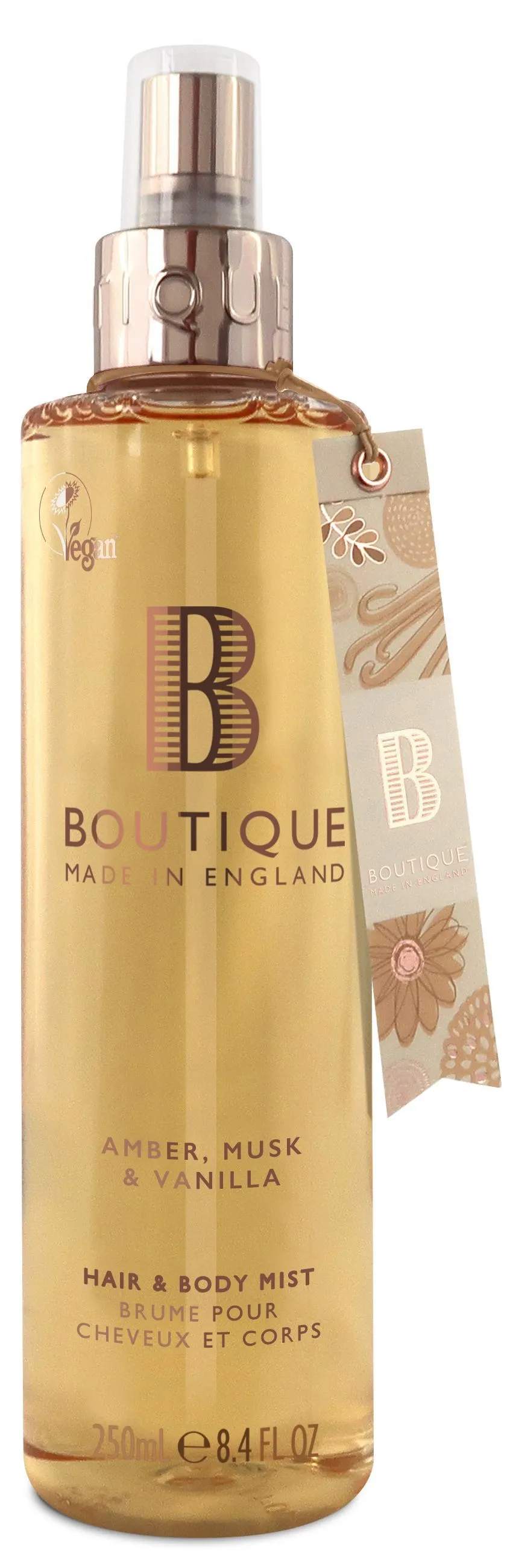 Boutique Vegan Body Spray Amber, Musk & Vanilla (250mL)