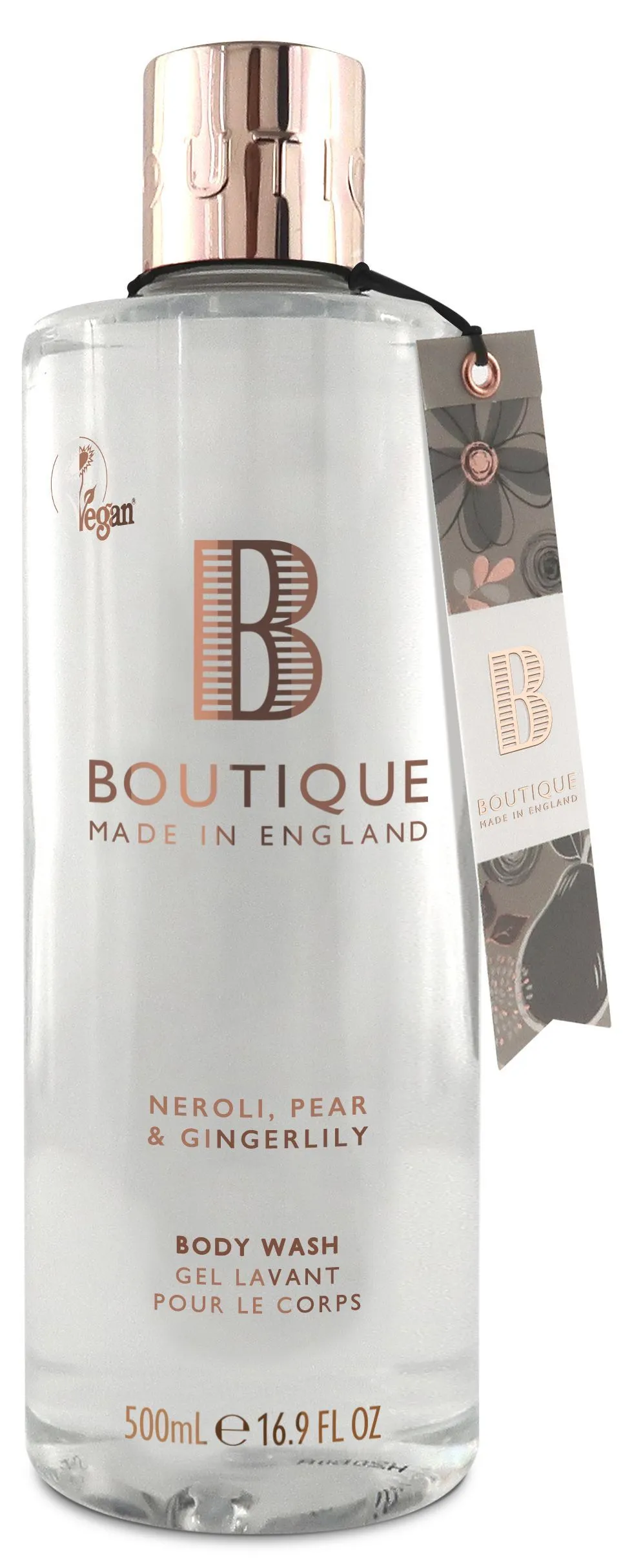 Boutique Vegan Bath & Shower Gel Neroli, Pear & Gingerlily (500mL)