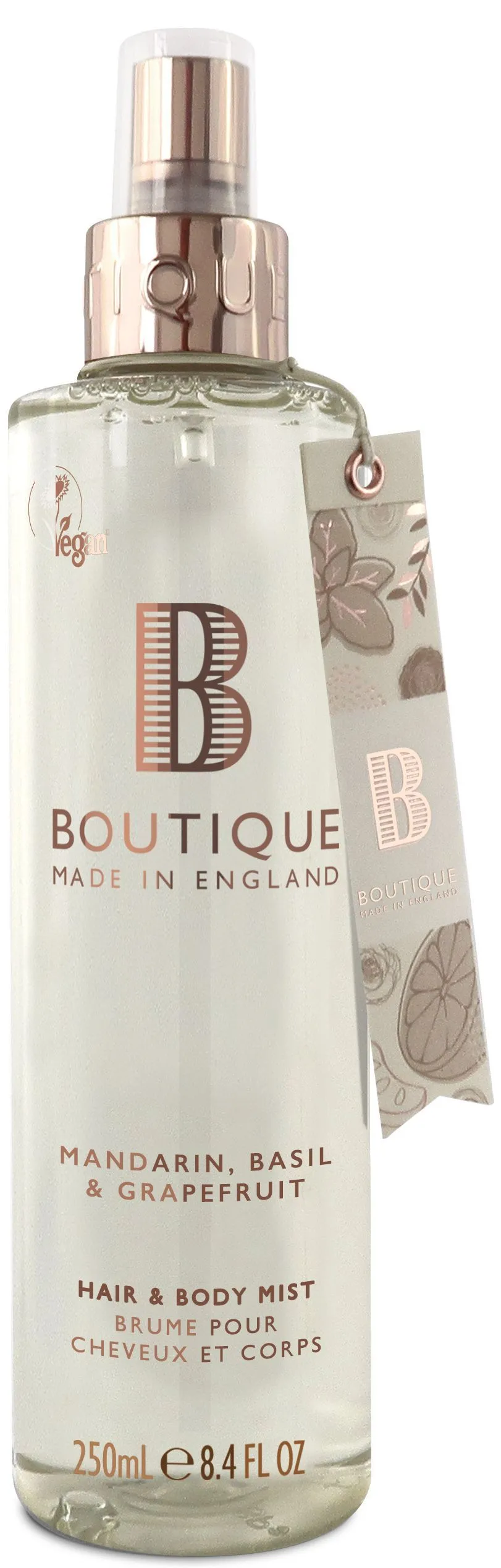 Boutique Vegan Body Spray Mandarin, Basil & Grapefruit (250mL)