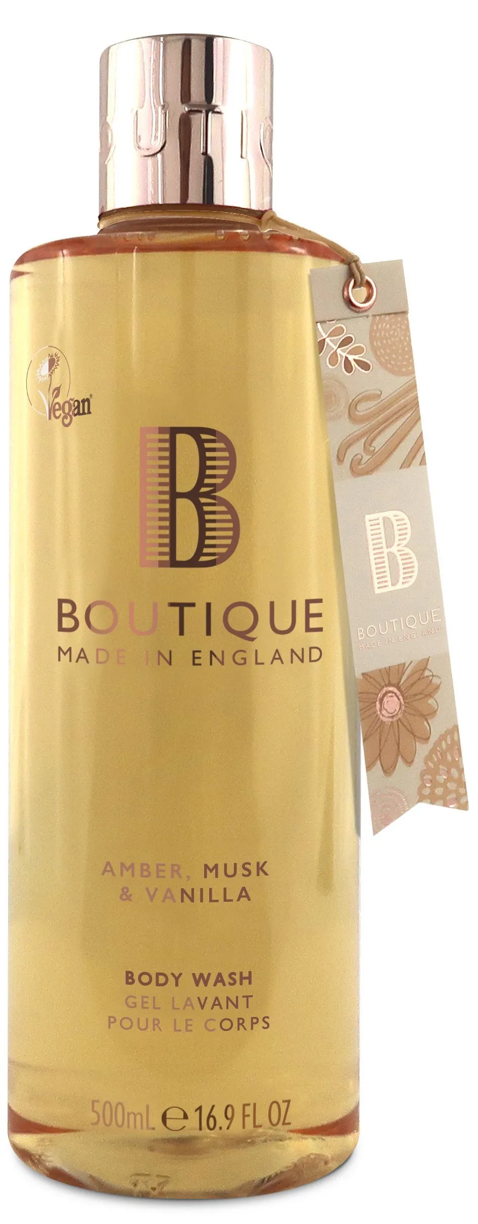 Boutique Vegan Bath & Shower Gel Amber, Musk & Vanilla (500mL)