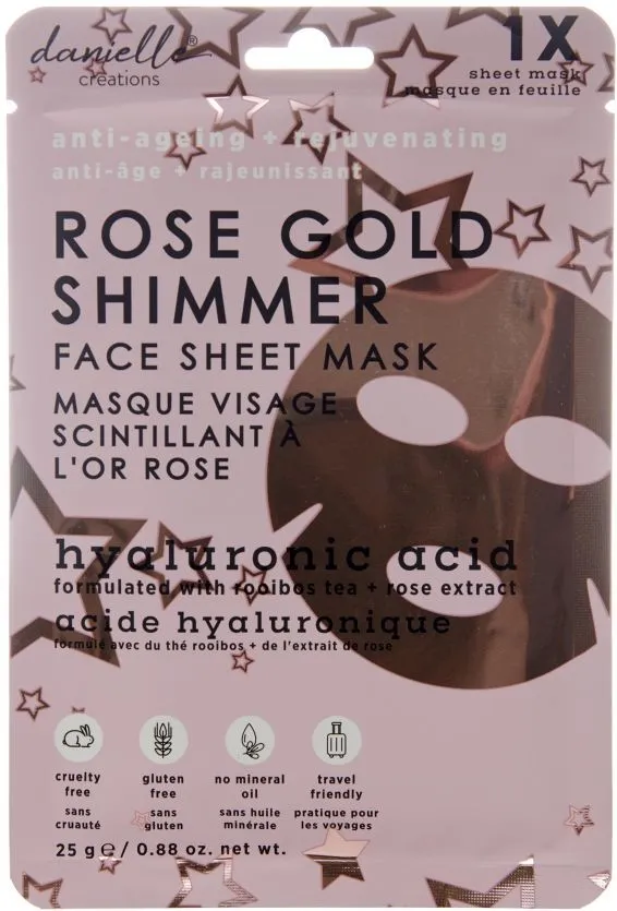 Danielle Rose Gold Shimmer Face Sheet Mask Hyaluronic Acid (1pc)