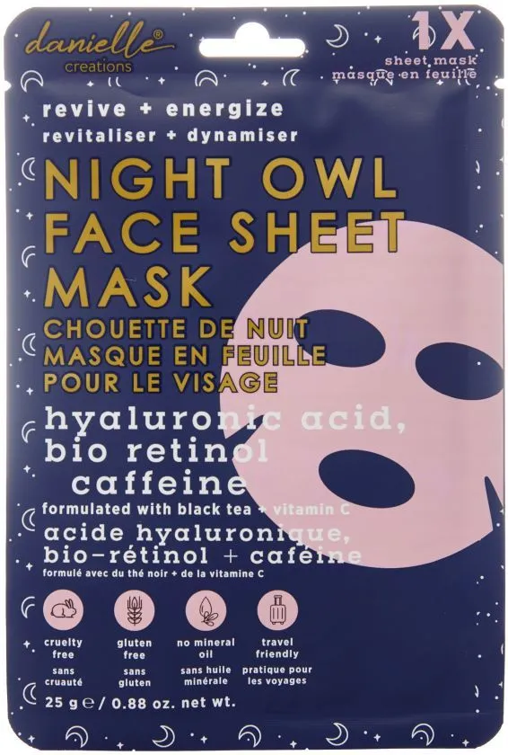 Danielle Night Owl Face Sheet Mask Hyaluronic Acid, Bio Retinol & Caffeine (1pc)