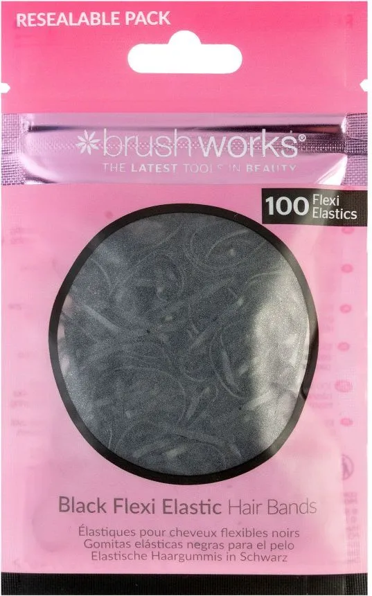 Brushworks Flexi Elastic Hair Bands (100pcs) Black