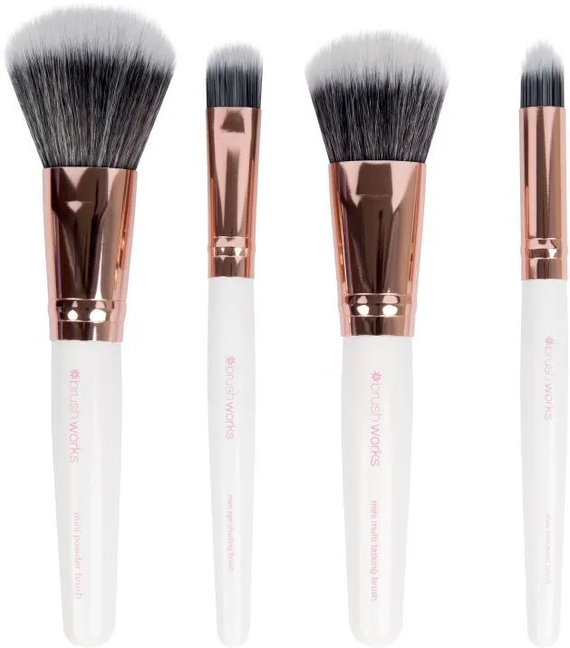 Brushworks White & Gold Travel Makeup Brush Set (4pcs)