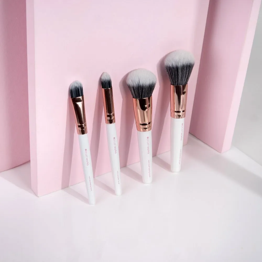 Brushworks White & Gold Travel Makeup Brush Set (4pcs)