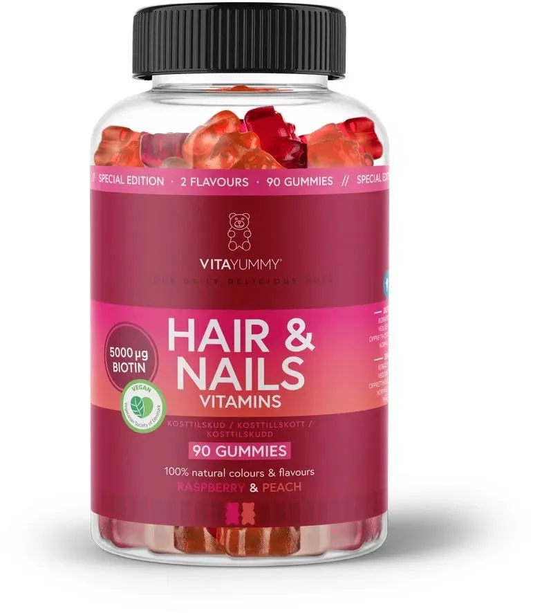 VitaYummy Hair & Nails Vitamins Raspberry & Peach (90pcs)