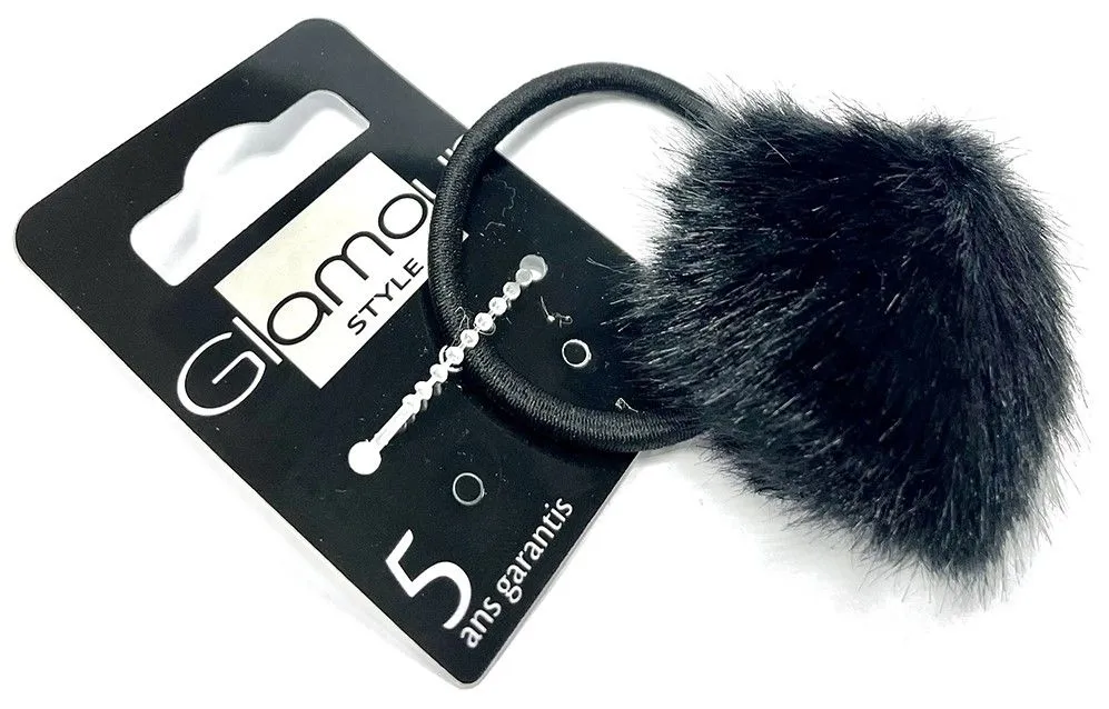 Glamour Hair Scrunchie Black With Pom Pom