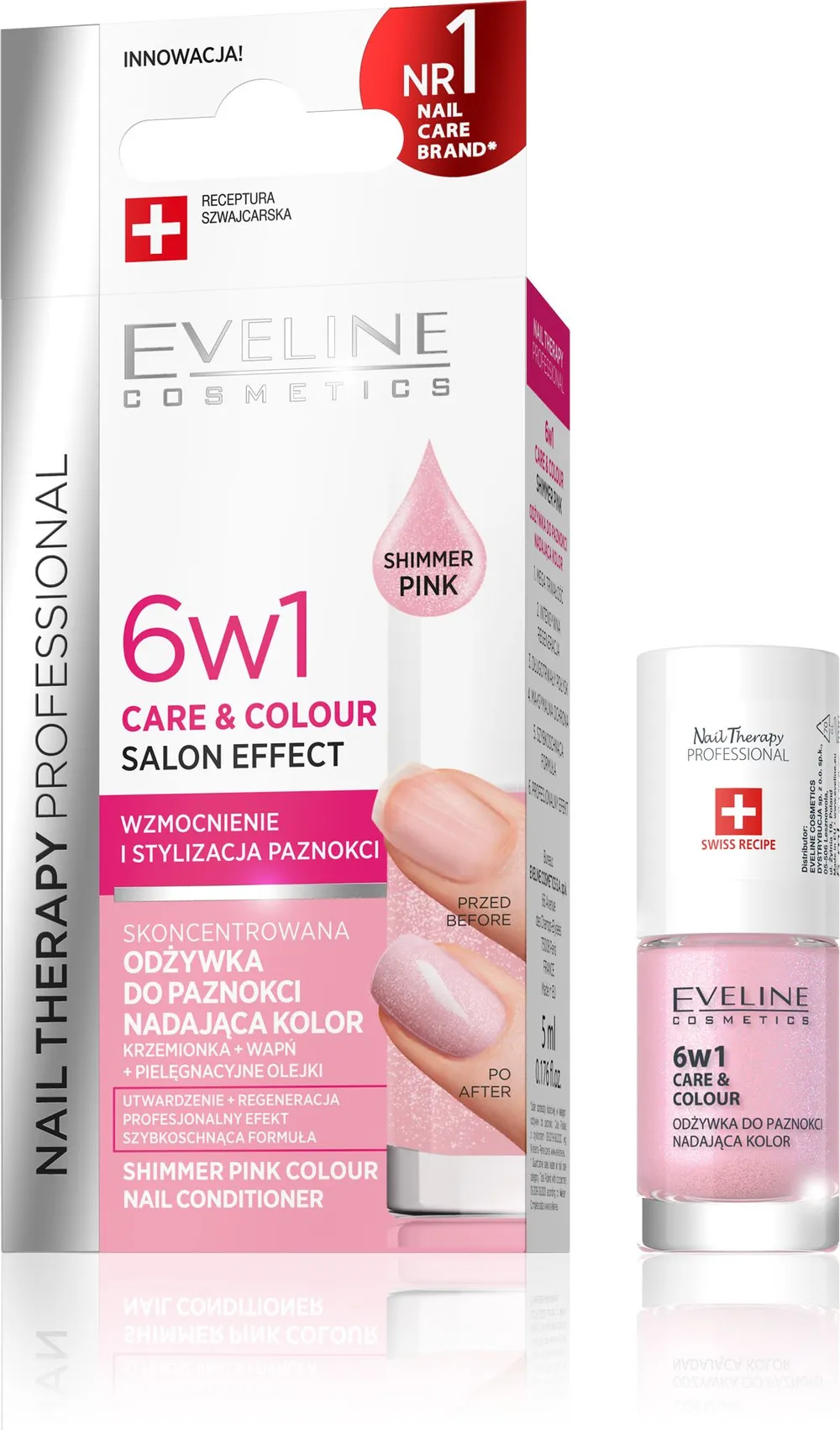 Eveline Cosmetics Nail Therapy Professional Care & Colour 6in1 Shimmer Pink (5mL)