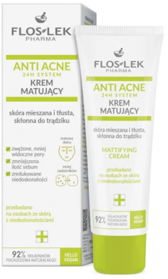 Floslek Anti Acne 24H System Mattifying Cream Mixed, Oily & Acne-Prone Skin (50mL)