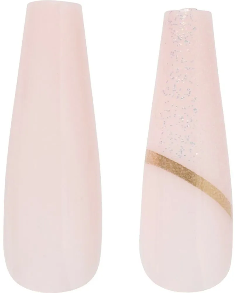 Cala Press On Nails Lavish Touch Long Coffin Light Pink With Glitter