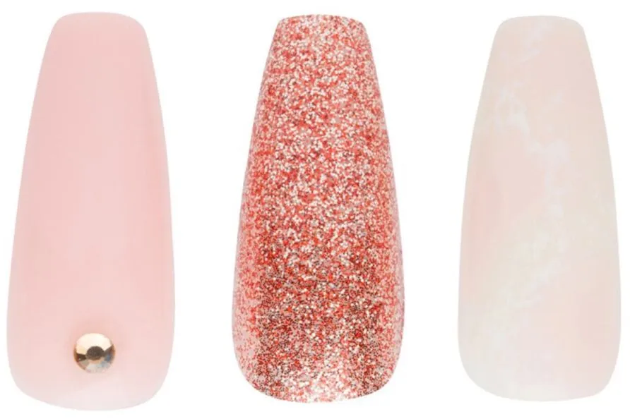 Cala Press On Nails Glam Couture Coffin Blush Marble