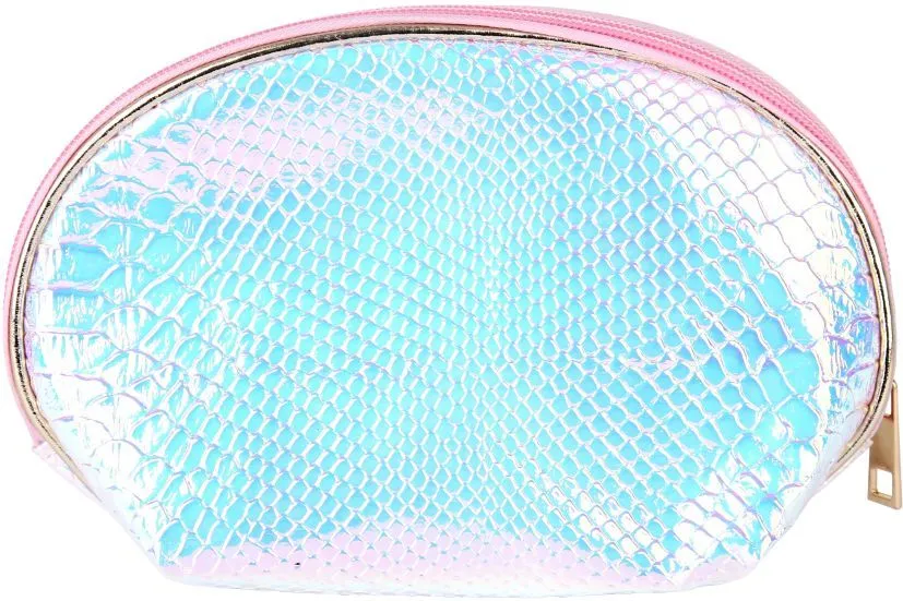 BYS Cosmetic Bag Shell Shape Snakeskin Ab Pink