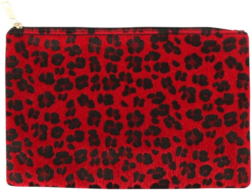 BYS Cosmetic Bag Leopard Red/Black Zip Pull