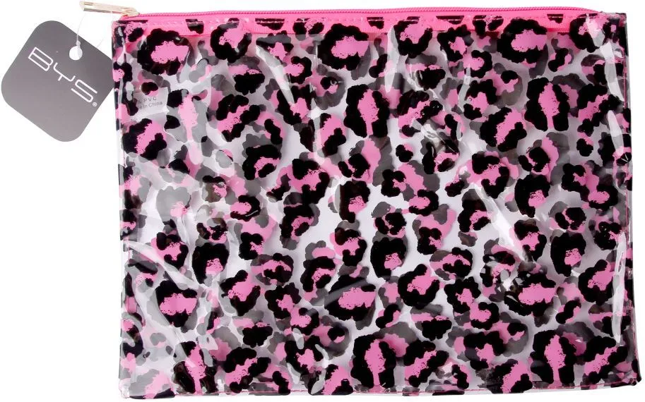 BYS Gone Wild Cosmetic Bag Leopard Print Clear Neon Pink/Black