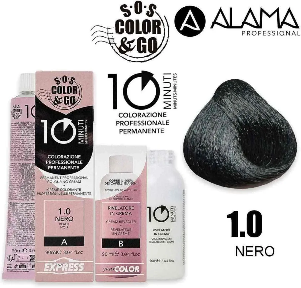 Alama SOS Color & Go Set Professional 10 Min Colouring Cream 1.0 Black