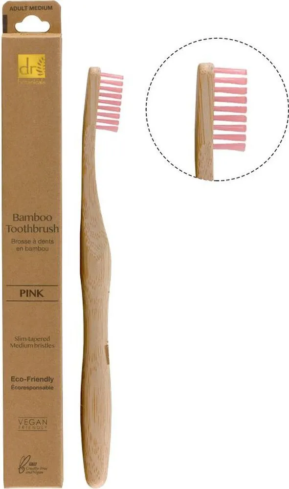 Dr Botanicals Bamboo Toothbrush Pink