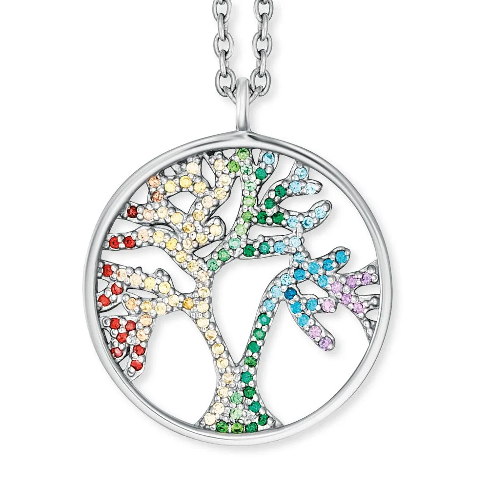 Engelsrufer Necklace Tree Of Life Silver with Zirconia Multicolor