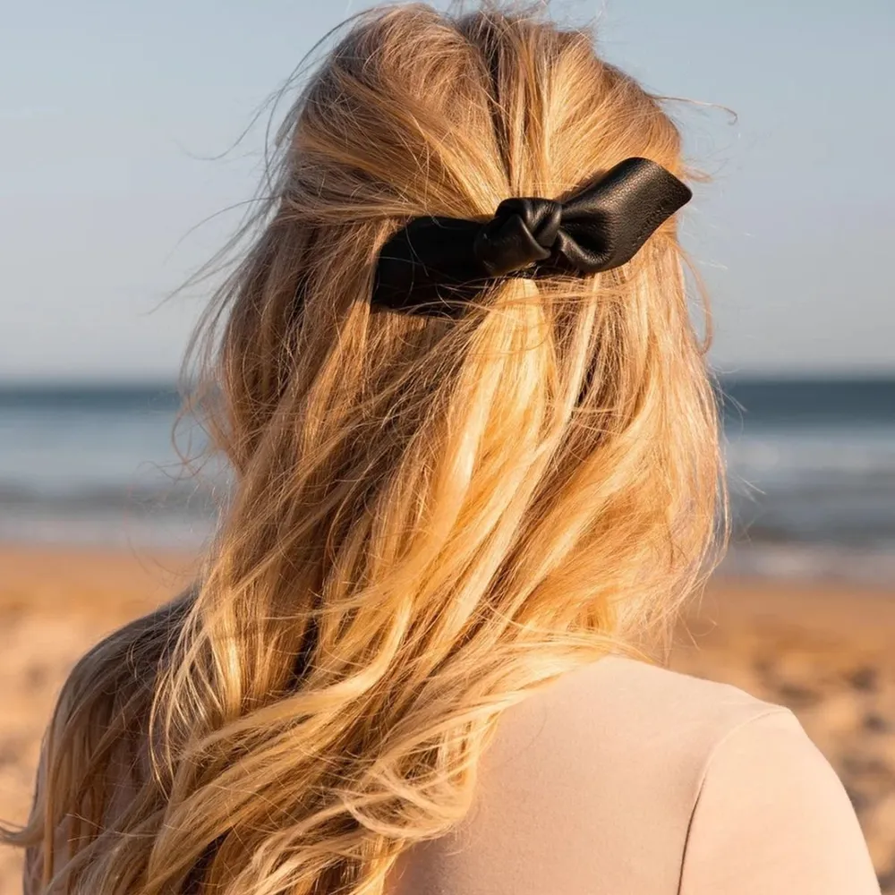 Corinne Leather Bow Big Hair Tie Black