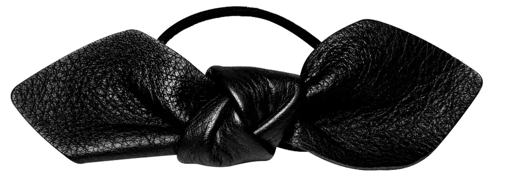 Corinne Leather Bow Big Hair Tie Black