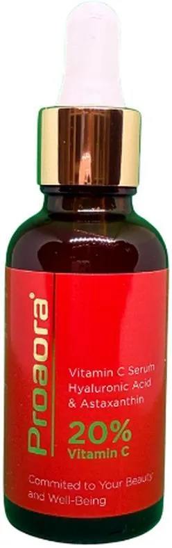 Proaora Vitamin C Serum 20%, Hyaluronic Acid & Astaxanthin (30mL)