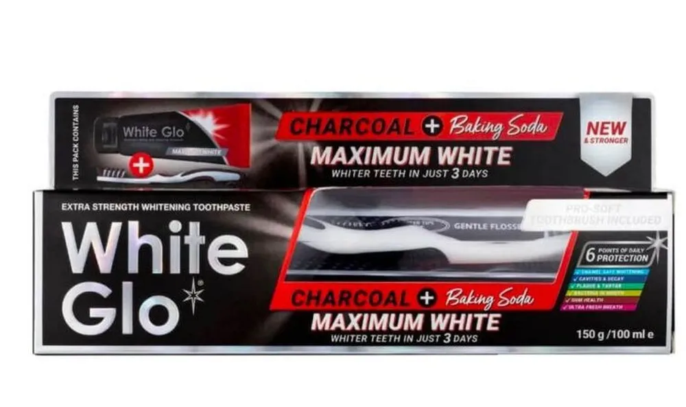 White Glo Maximum White Charcoal + Baking Soda Toothpaste Set (150g)