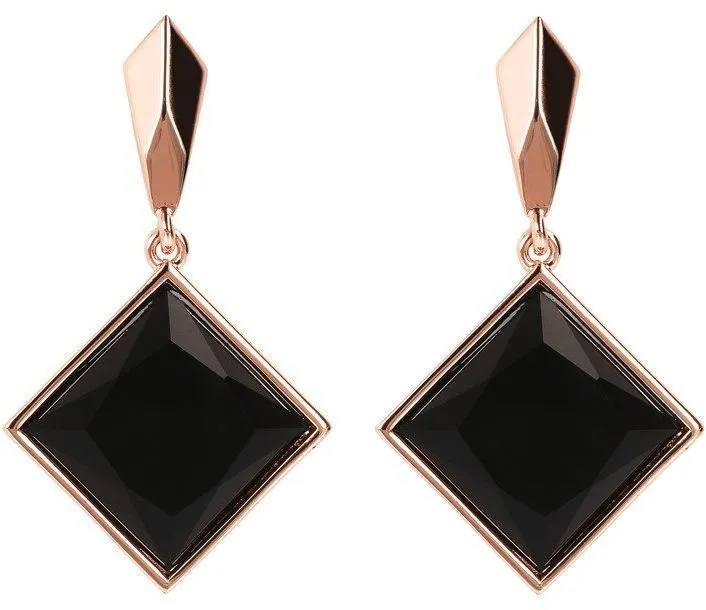 Bronzallure Incanto Square Earrings Rose Gold/Black Onyx