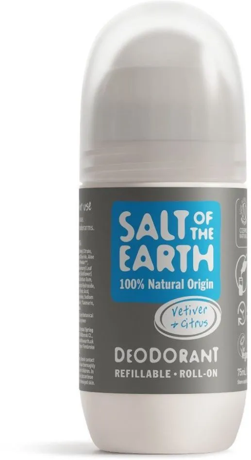Salt of the Earth Vetiver & Citrus Natural Roll-On Deodorant (75mL) Refillable