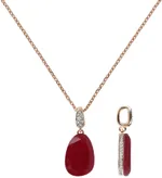 Bronzallure Preziosa Cz Gemstone Pendant Rose Gold/Plum Agate + White Cz