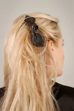Corinne Leather Bow Big On Hair Clip Camel