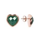 Bronzallure Heart Earrings In Natural Stone Rose Gold/Green Agate