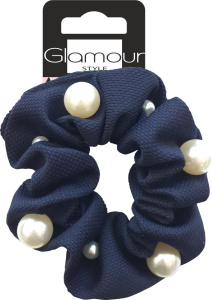 Glamour Hair Scrunchie Dark Blue With Pearls