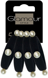 Glamour Hair Scrunchie Black With Pearls (4pcs)