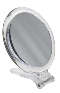 Casuelle Hand-/Standing Mirror in Clear Acrylic, Normal +5x Magnifying Oval